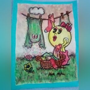 🎨Mrs. Pacman Red Sox Watercolor Painting Art🖼